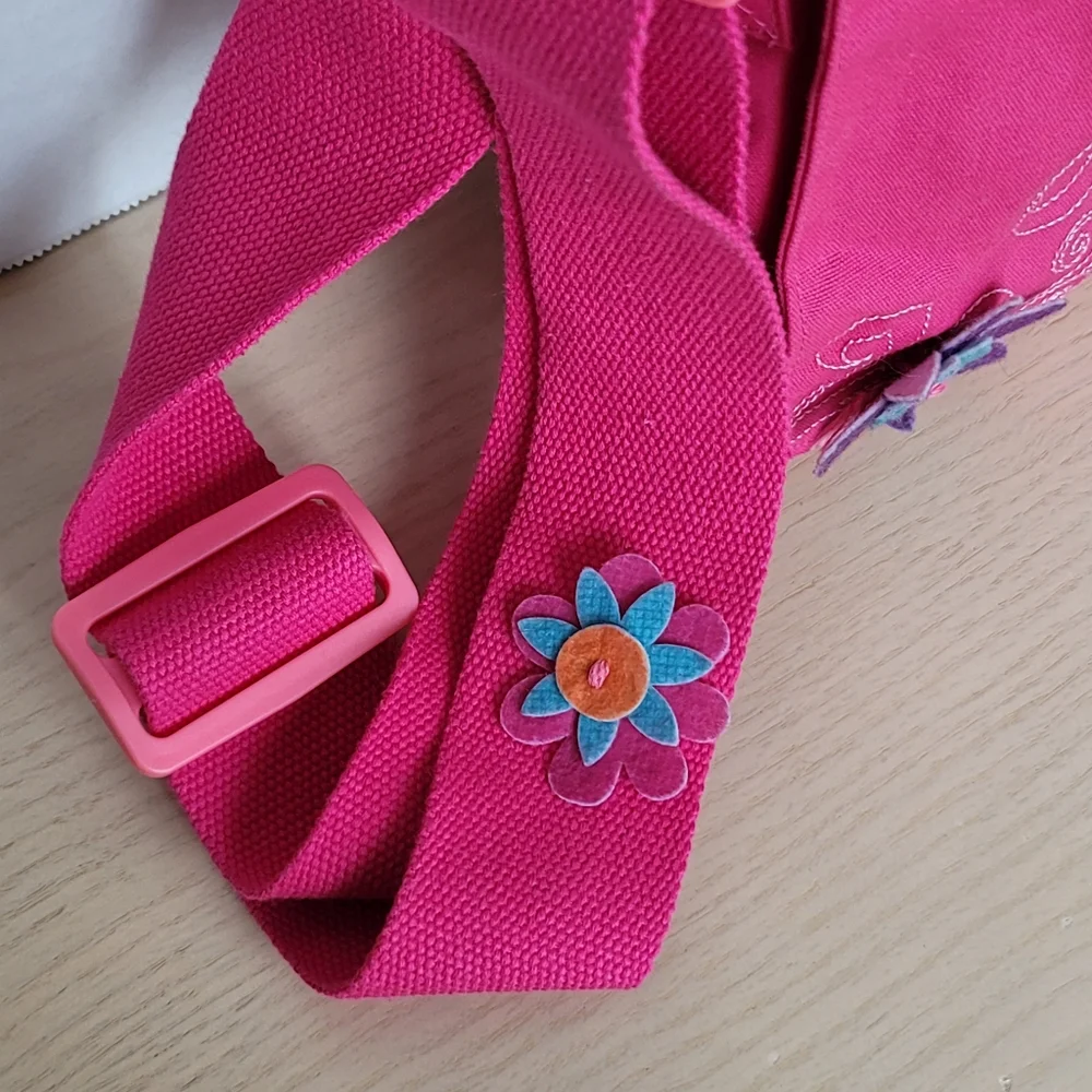 American Girl Pink Cotton Felt Bloom Buttons Adjustable Strap Crossbody Bag